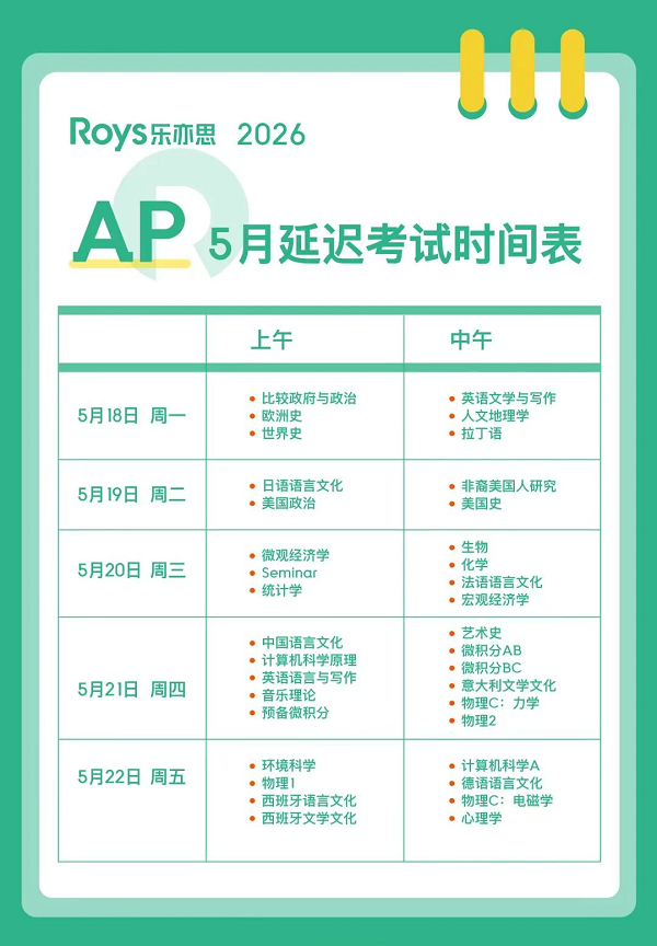 2026年AP考試時(shí)間表